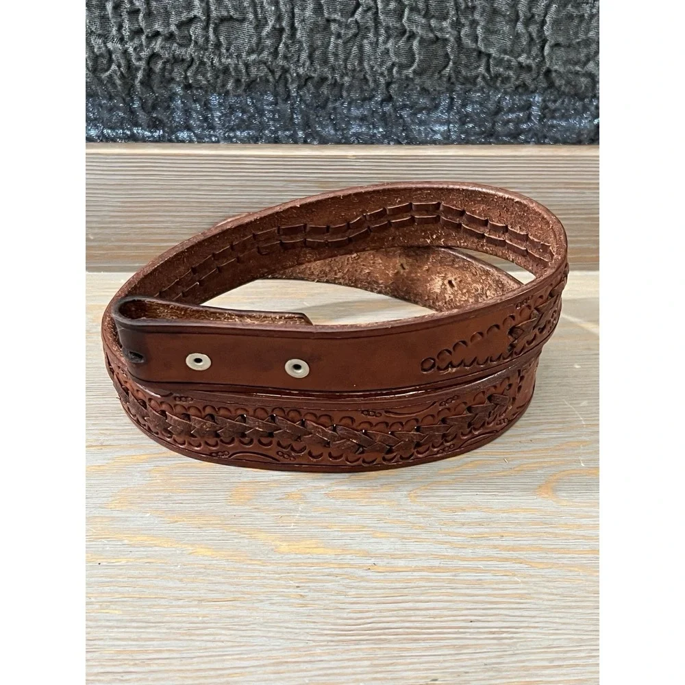 New Vintage Genuine Leather Hand Tooled‎ Braided Western Belt sz 32